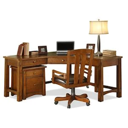 3 Drawer Corner Desk with Slat Tile Accents